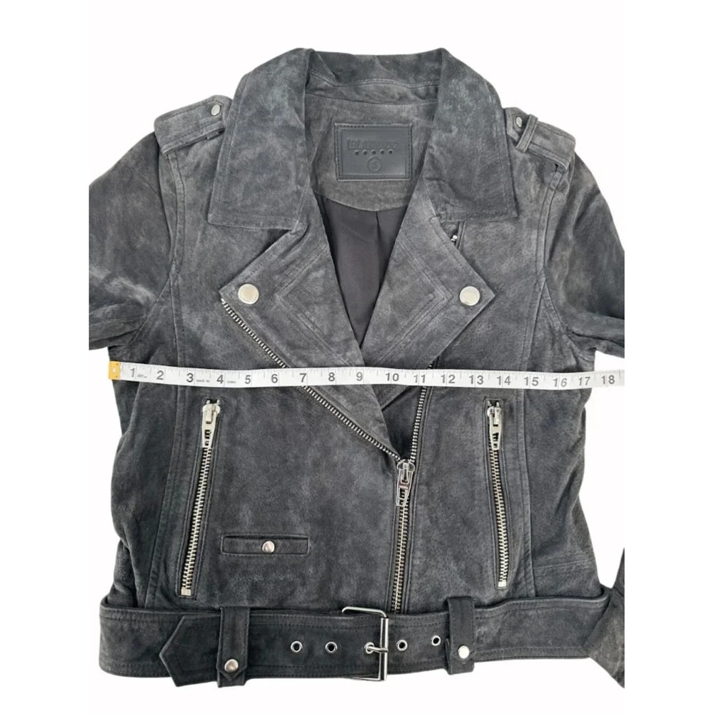 BLANKNYC Suede Moto Jacket Womens S Gray Leather Biker Cropped Belted Zip Coat - Picture 5 of 8